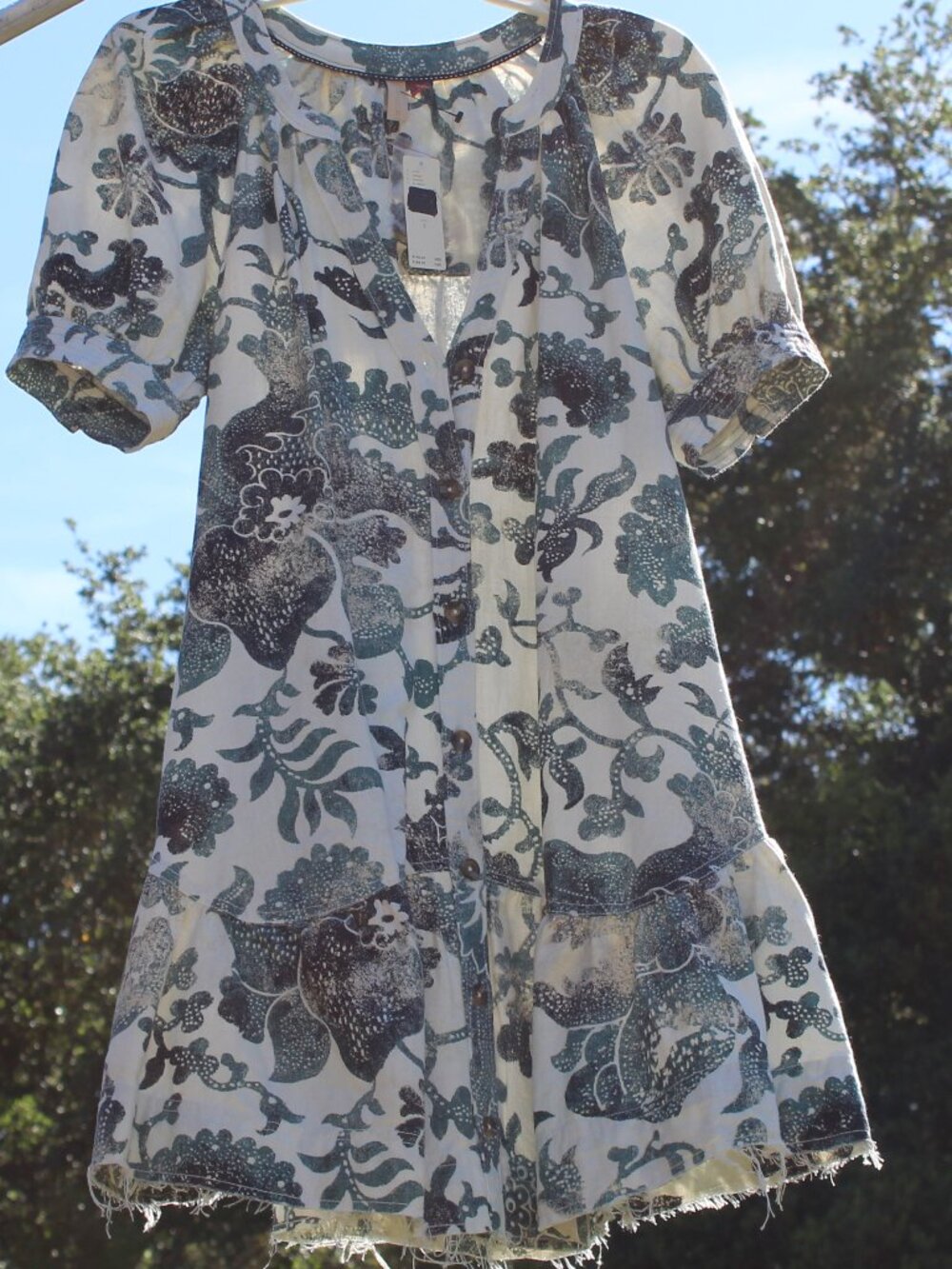 NWT PILCRO BUTTON FRONT MINI DRESS W/ PUFF SLEEVES AND POCKETS SIZE SMALL